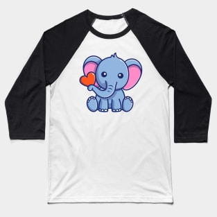 Cute Elephant Sitting With Love Cartoon Baseball T-Shirt